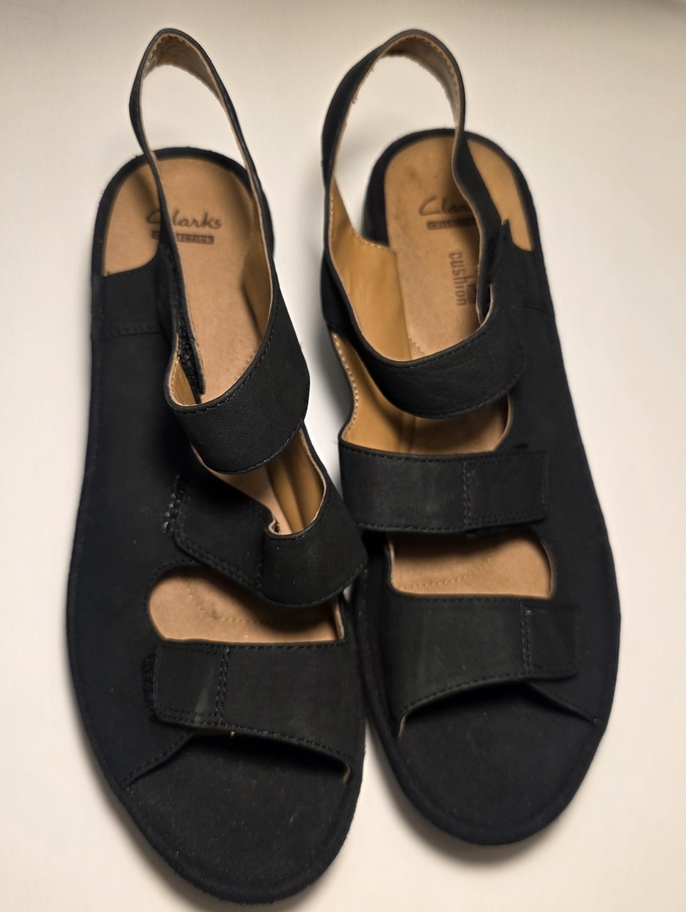 Clarks Black Comfort Slingback Sandals  Adjustable Velcro Straps Women 9.5 Wide